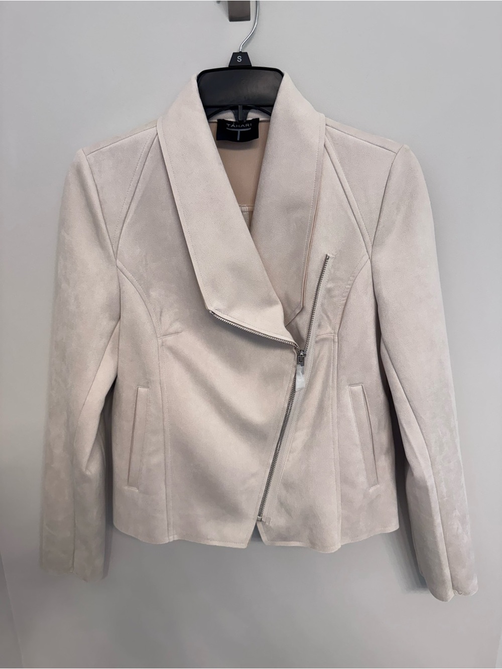 NWT Tahari Light Beige Suede Moto Jacket